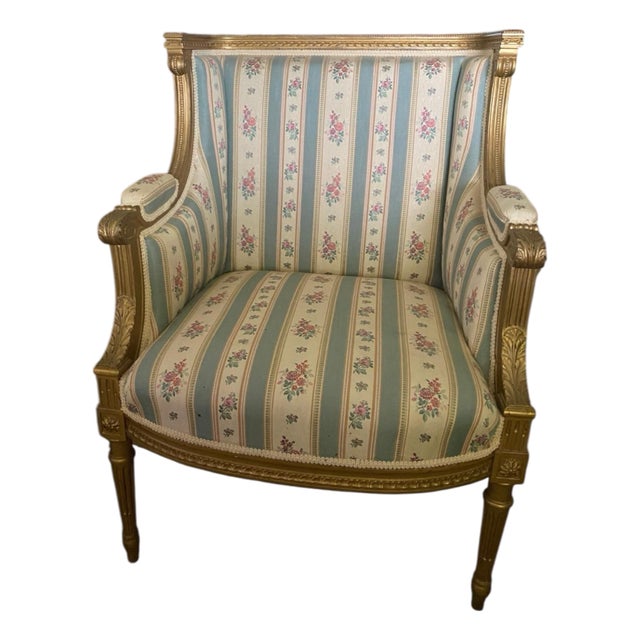 Louis XVI 19th C Gilded Bergere Chair For Sale
