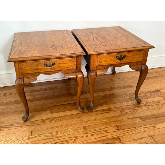 Late 20th Century Broyhill Oak Queen Anne Side Tables For Sale - Image 16 of 16