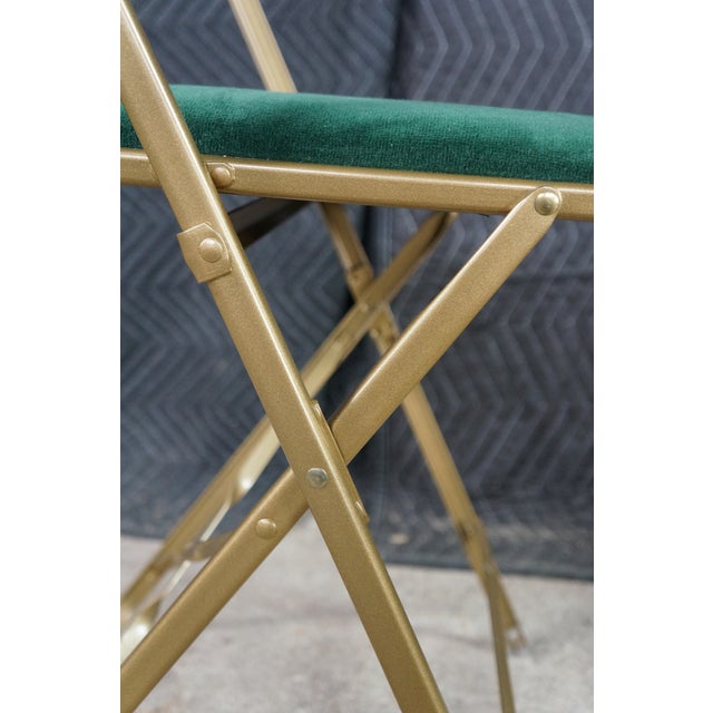 Mid 20th Century A. Fritz + Co Mid Century Gold Frame & Green Velvet Metal Folding Chairs Modern For Sale - Image 11 of 16