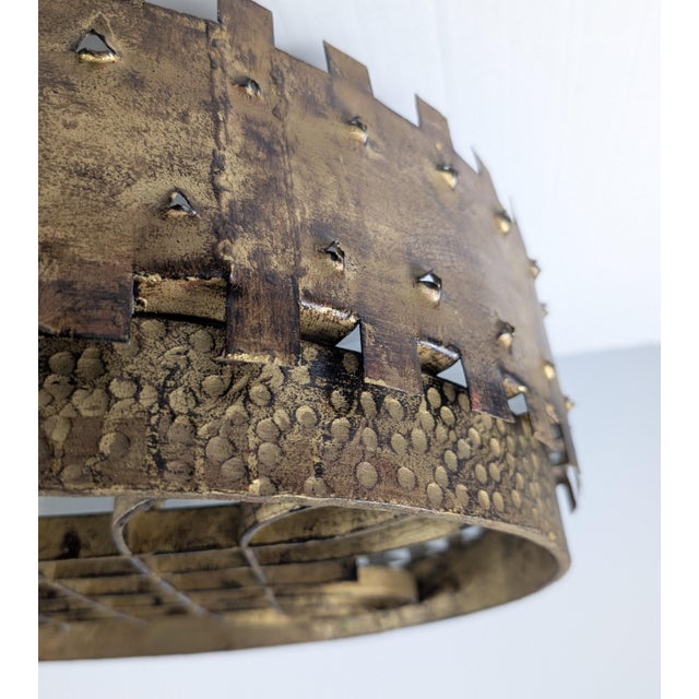 Mid-Century Brutalist Ceiling Lamp in Gilded Wrought Iron, 1940s For Sale - Image 9 of 12