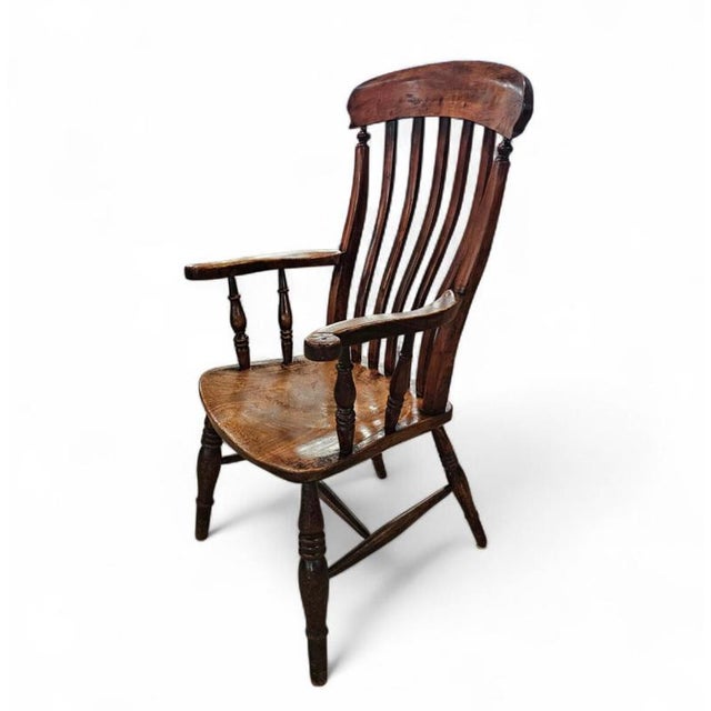 Antique Country High Slat Back Chair in Elm, 1700s For Sale - Image 5 of 8