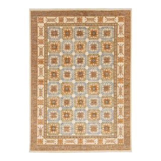 10x14 Hand-Knotted Modern Khotan Style Wool Area Rug – Geometric Earth Tones For Sale