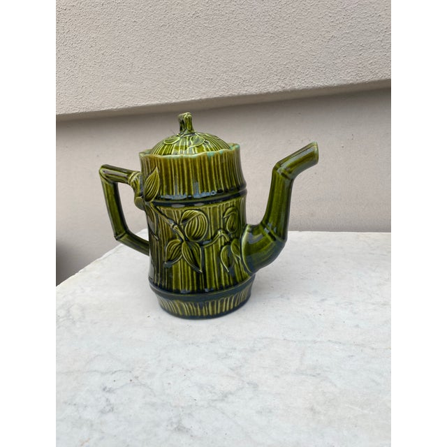 Late 19th Century 19th Century French Green Majolica Bamboo Teapot Salins For Sale - Image 5 of 9