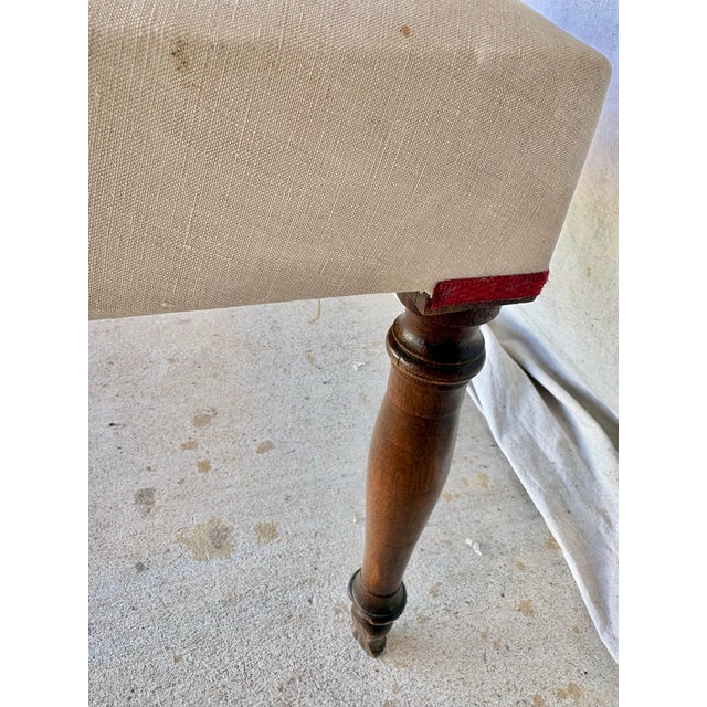Early 20th Century French Walnut and Antique Linen Upholstered Bench For Sale - Image 11 of 12