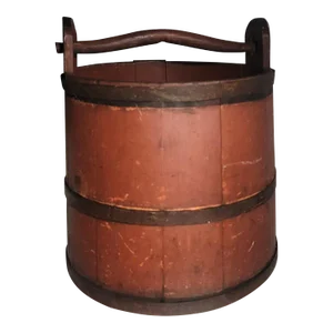 19thc Original Red Painted Bucket W/ Handle
