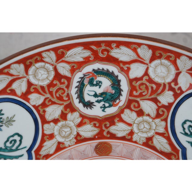 Antique Japanese Kutani Porcelain Dragon Phoenix Bird Charger Plate For Sale - Image 4 of 12