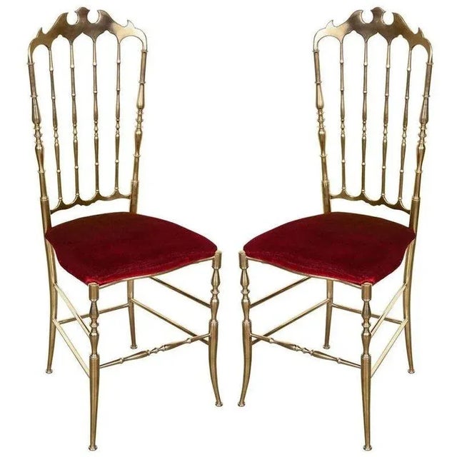 Pair of 1960s Italian Brass Chiavari Side Chairs With Red Velvet Seats For Sale - Image 12 of 12
