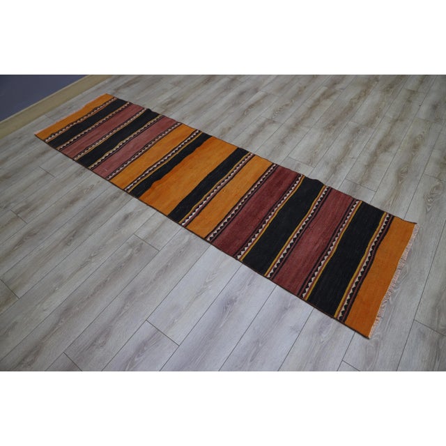 Farmhouse 1980s Farmhouse Black Striped Runner Kilim For Sale - Image 3 of 12