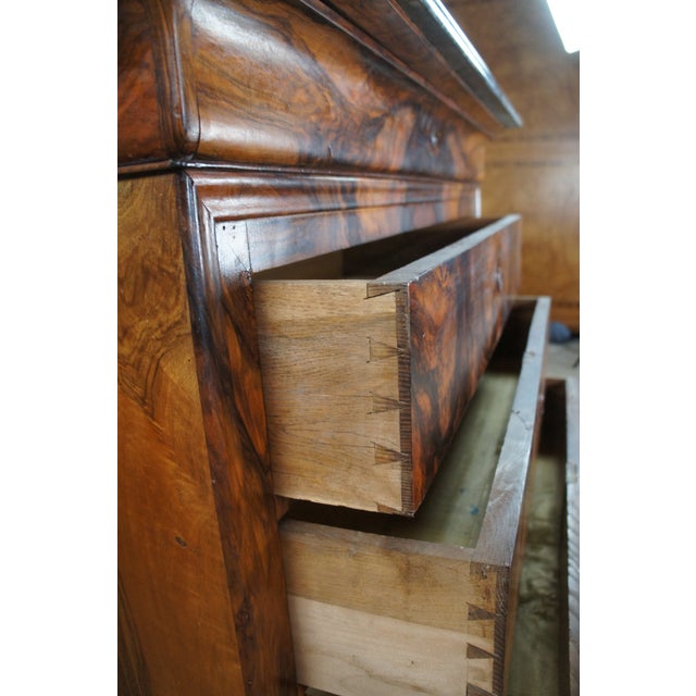 Antique 19th Century French Louis Philippe Walnut Burl Marble Top Commode Chest For Sale - Image 9 of 16