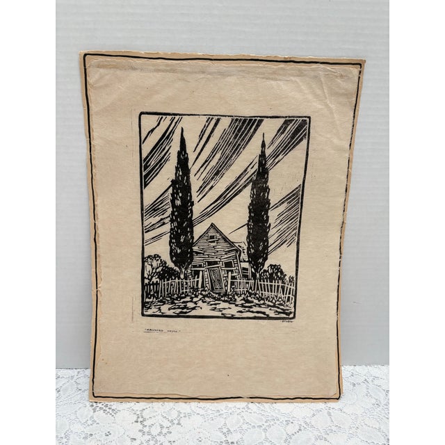 Cabin Vintage “Haunted House“ Otheto Artisan Relief Print For Sale - Image 3 of 7