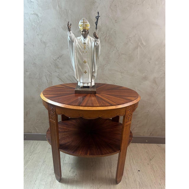 Very beautiful sculpture of Pope John Paul II in white and gold polychrome bronze signed by Christian Maas. She is a...