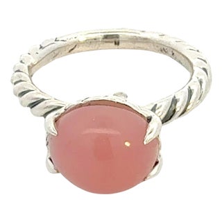 1990s David Yurman Guava Chalcidony Ring Size 7 Sterling Silver Estate For Sale