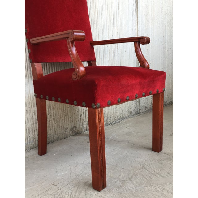 Late 19th Century 19th Century Spanish Revival High Back Armchair With Red Velvet Upholstery For Sale - Image 5 of 13