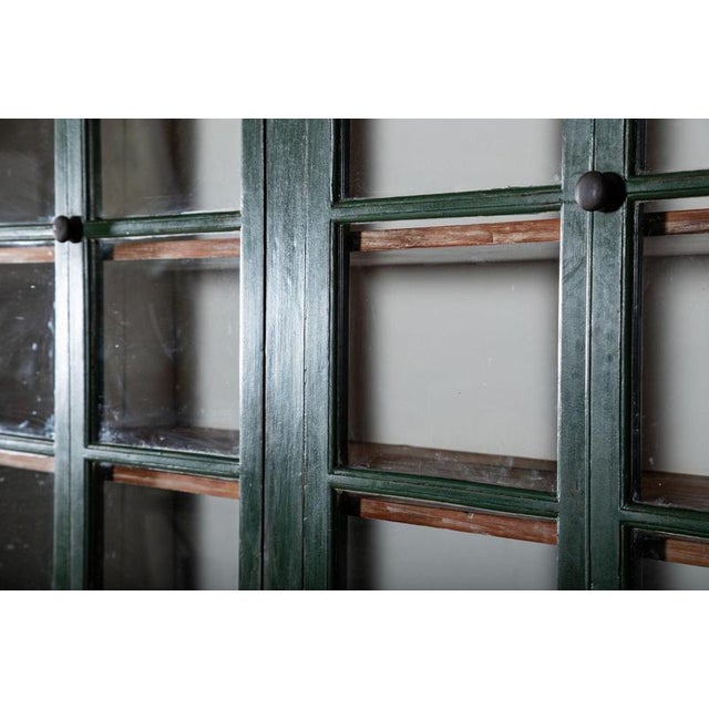 Black Large 19th Century English Painted Pine Glazed Bookcase For Sale - Image 8 of 16