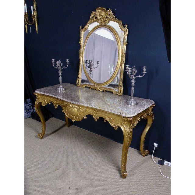 Golden Wooden Console Table with Mirrow For Sale - Image 10 of 13
