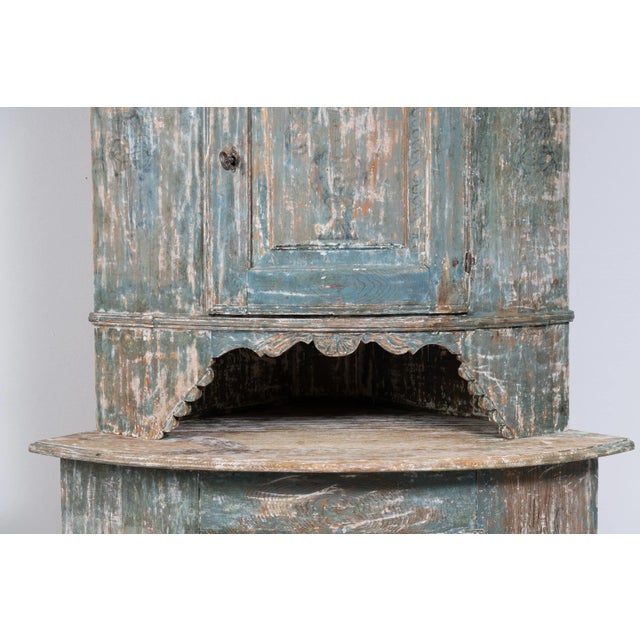 Wood 19th Century Swedish Rustic Country Corner Cabinet For Sale - Image 7 of 12