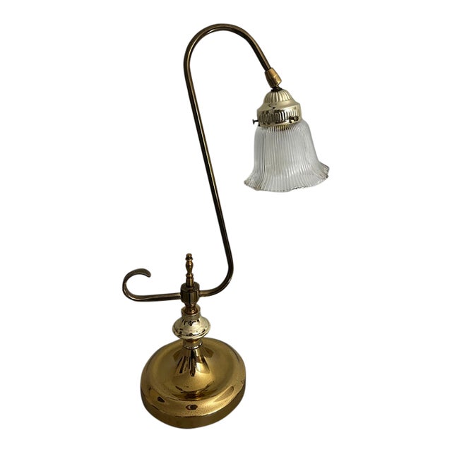 1970s Brass Tulip Style Lamp With Glass Shade For Sale