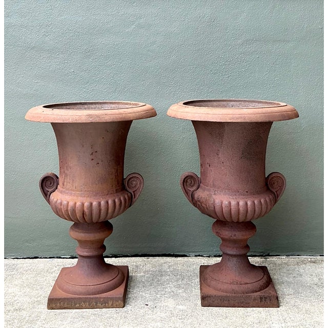 Vintage Cast Iron Garden Urns - Pair For Sale - Image 9 of 18