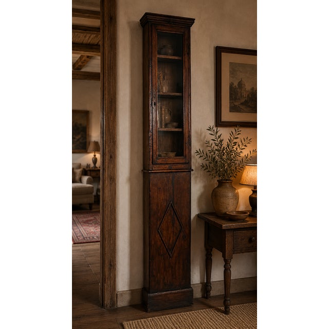 18th Century Italian Wall-Mounted Chestnut Display Cabinet with Hand-Blown Glass, 1800s For Sale - Image 17 of 18