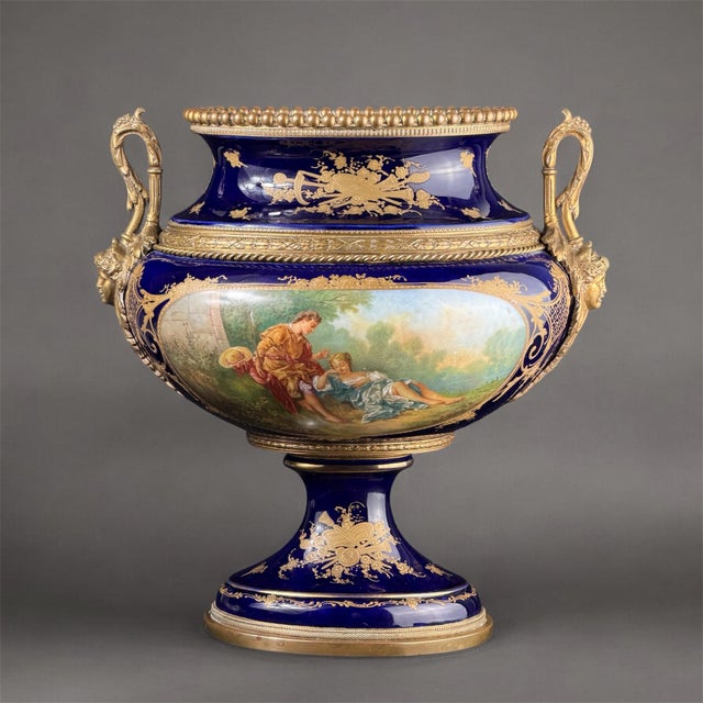 Antique French Cobalt Blue Porcelain Urn Vase by E. Collot, 1880s For Sale - Image 12 of 12