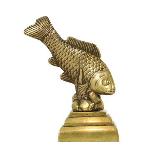 Vintage Heavy Bronze Koi Carp Statue, 1950s For Sale - Image 11 of 11
