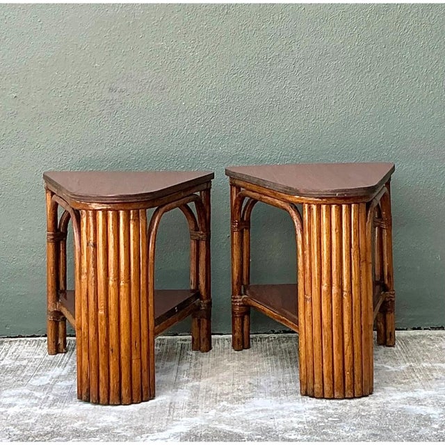 Vintage Rattan Pie Slice Side Tables After Frankl For Sale - Image 13 of 15