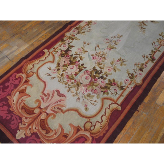 Textile 1880s Ivory Neoclassical Antique European Tapestry Runner 3'9" X 12'8" Flatweave Wool Carpet Rug For Sale - Image 7 of 10