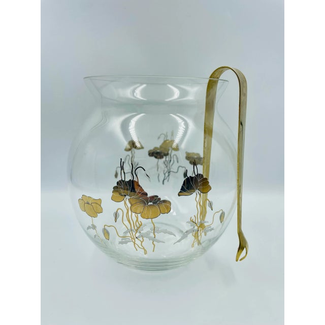 Mid-Century Modern Mid 20th Century Opulent Orchids Gold Leaf Motif Decanter & Ice Bowl- 3 Pieces For Sale - Image 3 of 13