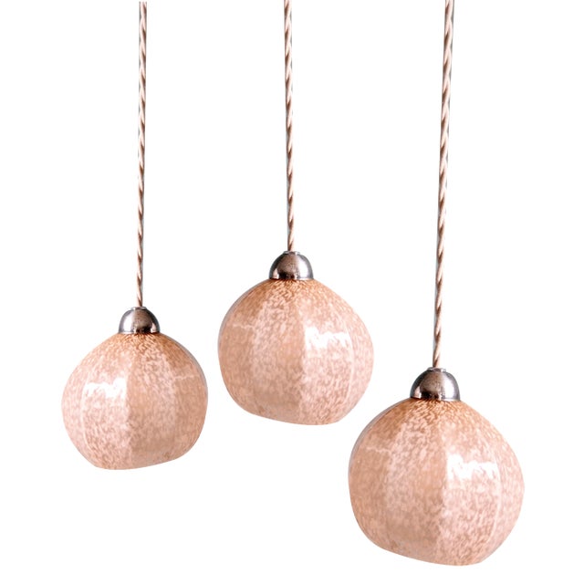 Art Deco Pendant Light in Pink Speckled Glass, 1920s For Sale