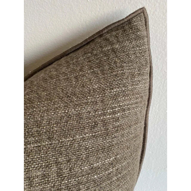 Custom linen and jute blend accent pillow with down insert Color: Kaki nomade A deep rust colored nubby boucl' style...