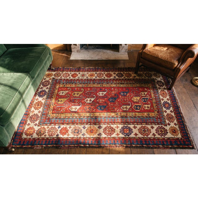 Late 19th Century 1880s Red Geometric Tribal Antique Caucasian Talish Rug 3'4" X 7'0" Handknotted Wool Carpet For Sale - Image 5 of 7
