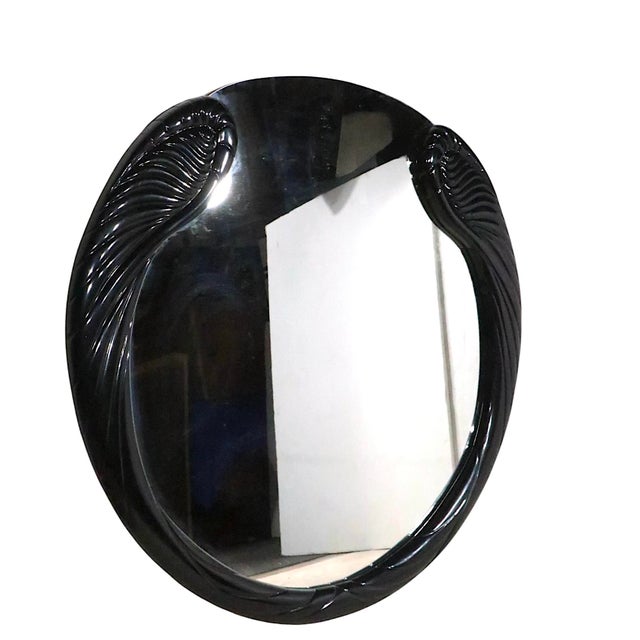 Art Deco Hollywood Regency Black Lacquer Mirror Made in Italy C. 1970/80’s For Sale - Image 3 of 12