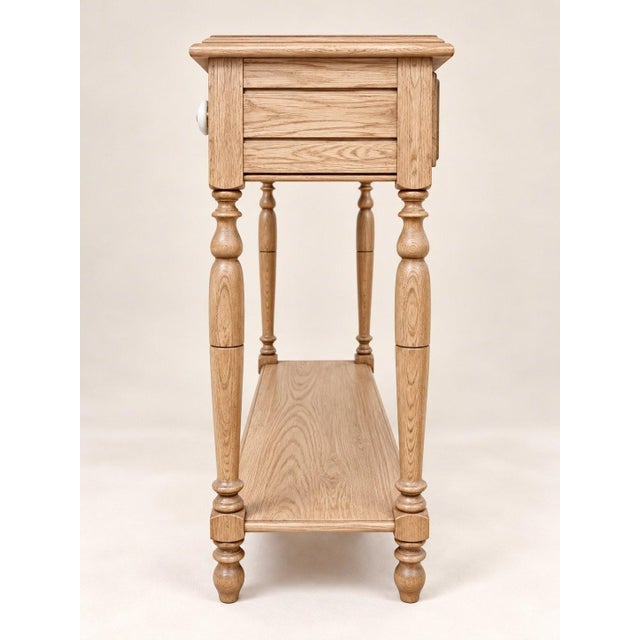 1980s Louis-Philippe Style Console Table in Oak with Porcelain and Brass Knobs, 1980s For Sale - Image 5 of 6