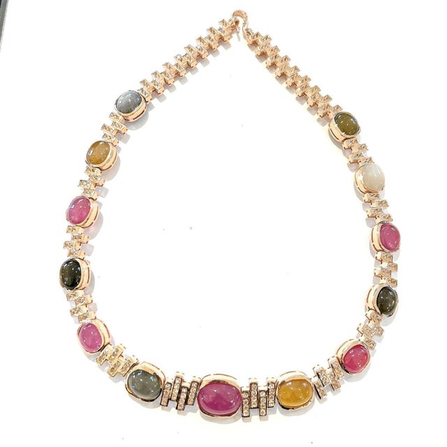 Bochic “Capri” Vintage Natural Red Ruby & Fancy Color Sapphire Necklace Set in 18K & Silver Elegant and Classic Italian...