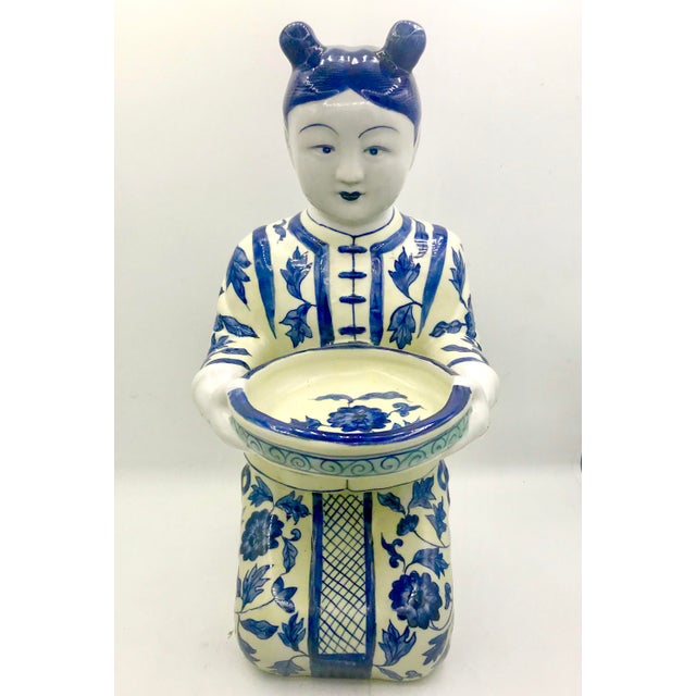 Ceramic Mid 20th Century Chinese Woman Holding Plate Figurine For Sale - Image 7 of 12