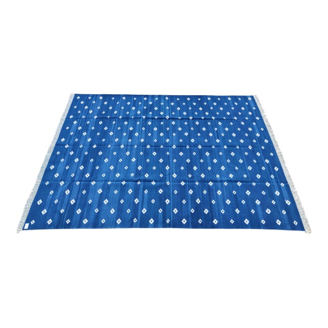 Cotton Vegetable Dyed Handmade Reversible Diamond Pattern Rug For Sale