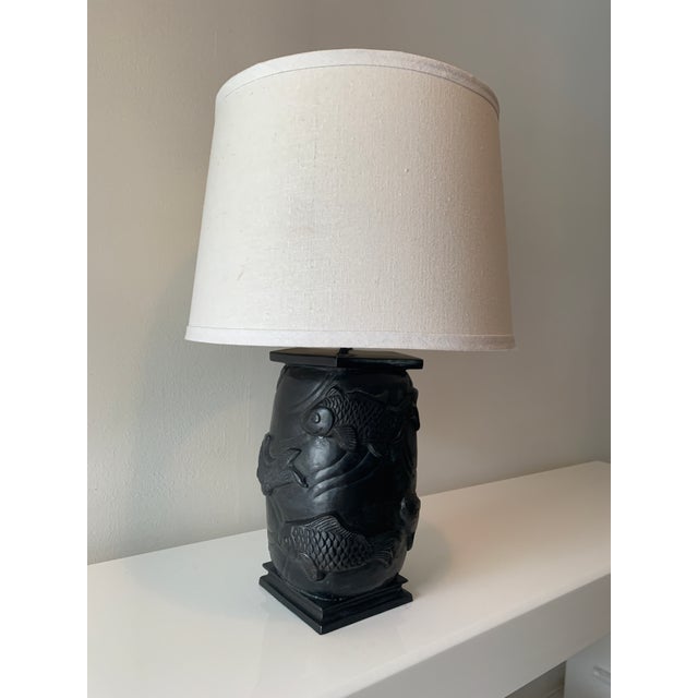 1990s Bronze Koi Fish Relief Table Lamp Chairish