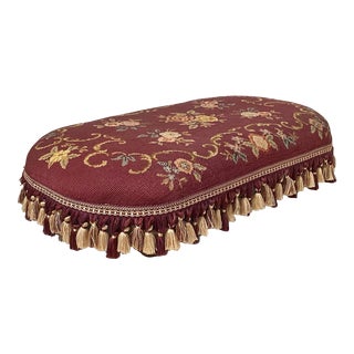 Late 20th Century Vintage Empire Style Needlepoint Floral Tapestry Footstool For Sale