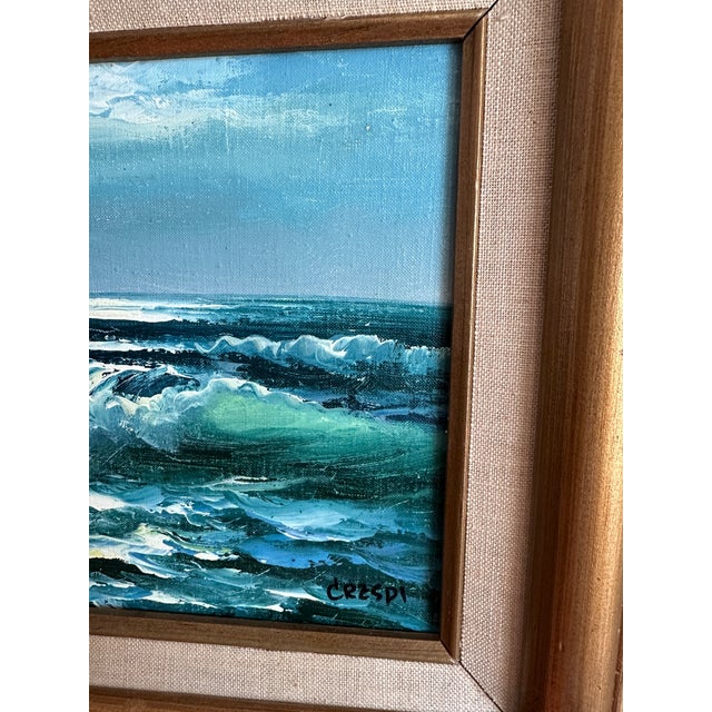 Cerulean Vintage Original Oil Painting; Framed Seascape by David Crespi 1960s For Sale - Image 8 of 12