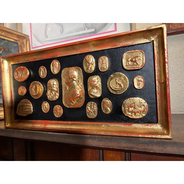 Wood Neoclassical Vintage Grand Tour Gilded Cameo Intaglio Arrangement in Gilded Frame For Sale - Image 7 of 8