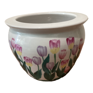 Vintage Chinese Koi Carp Fish Hand Painted Jardinière Planter/Floral Fishbowl