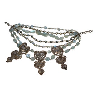 Late 20th Century Stephen Dweck Sterling, Black Pearl, Tumbled Aquamarine Multi-Strand Necklace For Sale