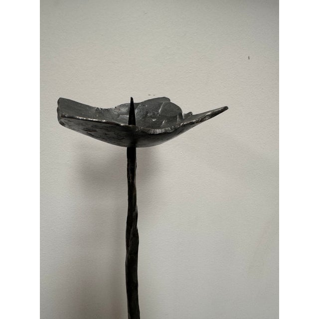 Metal French Iron Hand Forged Candle Stick From 1960's For Sale - Image 7 of 12
