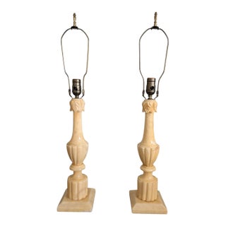 Vintage Alabaster Table Lamps Italian Neoclassical Style With Acanthus Carving - Pair For Sale