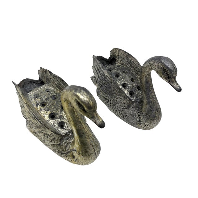 Late 20th Century Vintage Metal Swan Flower Frogs/ Table Top Decor -a Pair For Sale - Image 5 of 10