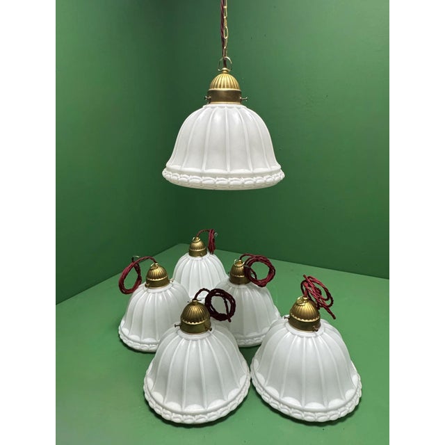 Vintage Opal Glass Pendant Light, 1920s For Sale - Image 11 of 11