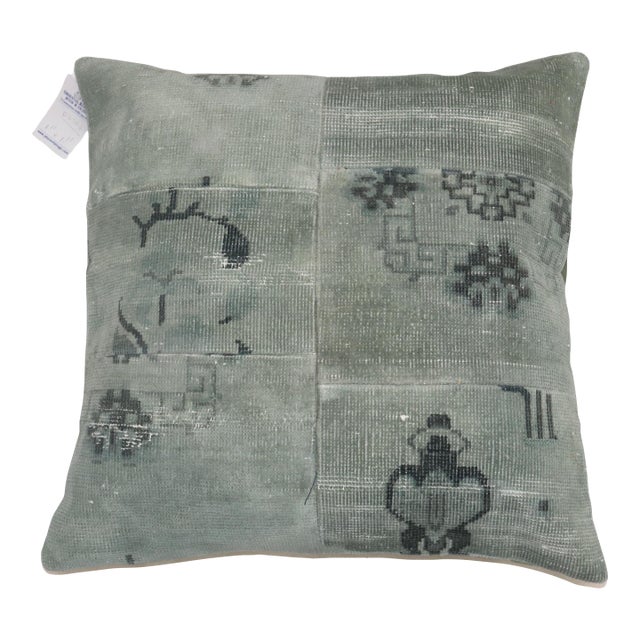 Zabihi Collection Large Green Chinese Rug Pillow For Sale