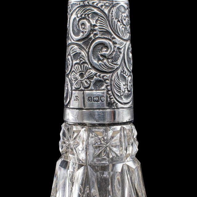Pair of Small Antique Scent Bottles, English, Perfume Decanter, Silver Collar For Sale - Image 9 of 12