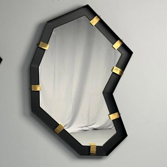 Contemporary, Industrial Modern, Angular Wall Mirrors, Steel, Brass, 2020s For Sale In New York - Image 6 of 12