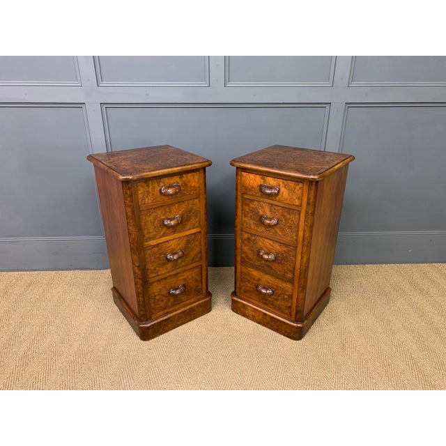 Victorian Burr Walnut Bedside Chests, 1875, Set of 2 For Sale - Image 3 of 12